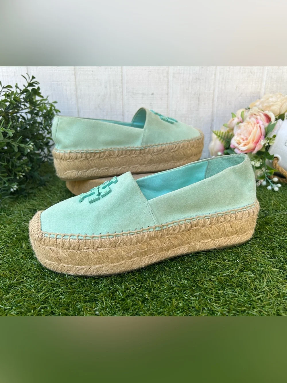 TORY BURCH Everly Platform Espadrille - Sea Bubble Suede size 7 new/no box
